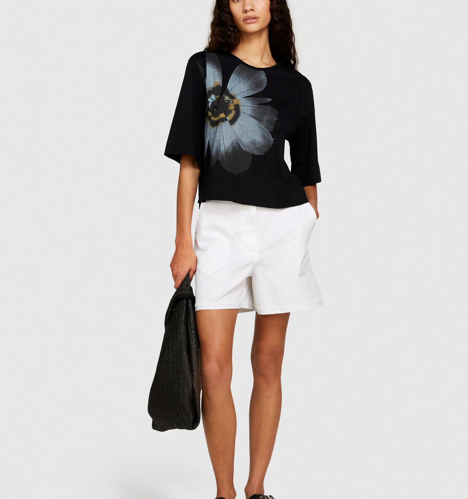 Organic cotton t-shirt with print - women's short sleeve t-shirts - Black | Sisley image number 1